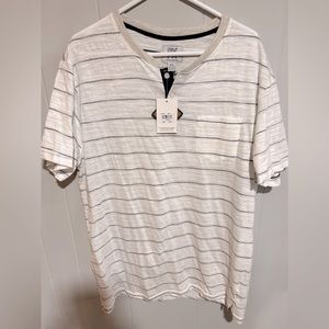 Men’s XXL Cream and Navy Striped PX Quarter Button T Shirt